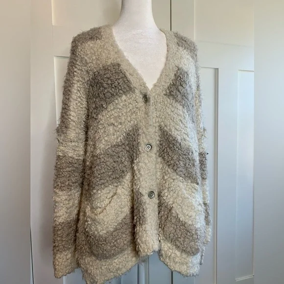 Free People Marshmallow Sweater Cardigan Ivory/Grey Size XS - Picture 8 of 14